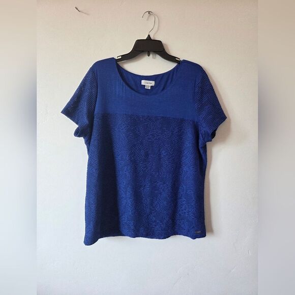 Calvin Klein Cobalt Blue Plus Size XXL Formal Shirt Blouse Top Office Teacher - Picture 2 of 7